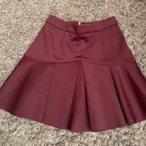 Pleated burgundy flare skirt
